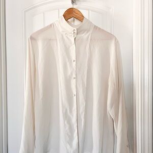 Talbots White V-Neck Blouse with Subtle Collar